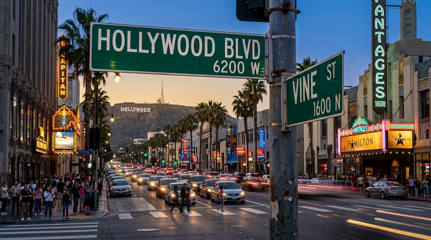 Hollywood Blvd at dusk